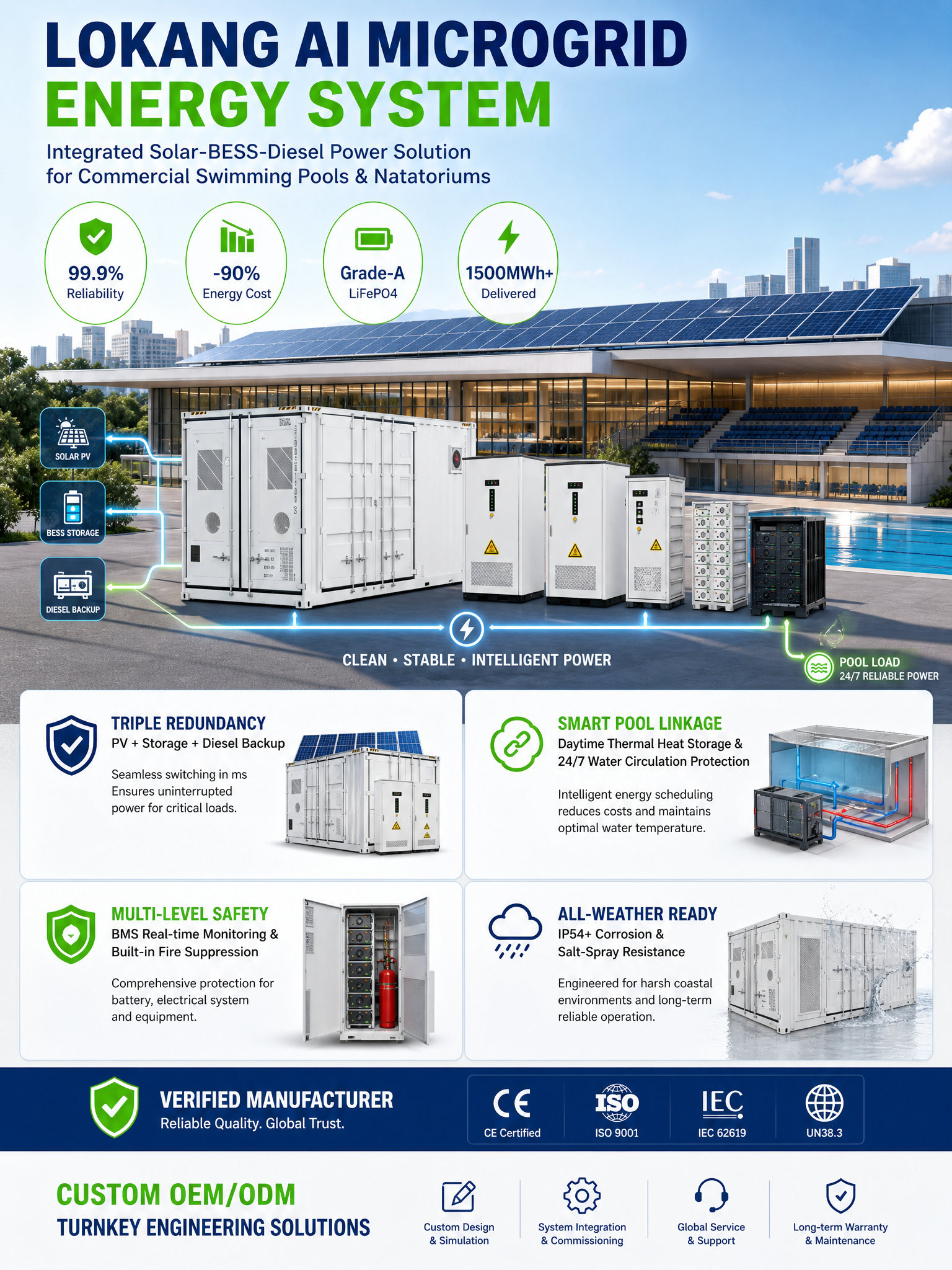 IP54+ All-Weather Plug & Play | Smart Pool Thermal Linkage | Zero Blackout | 1500MWh+ Global Deployments